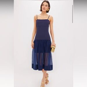 LARGE- EUC- Sheer Skirt Midi Dress - Navy - Tuckernuck - Hyacinth House